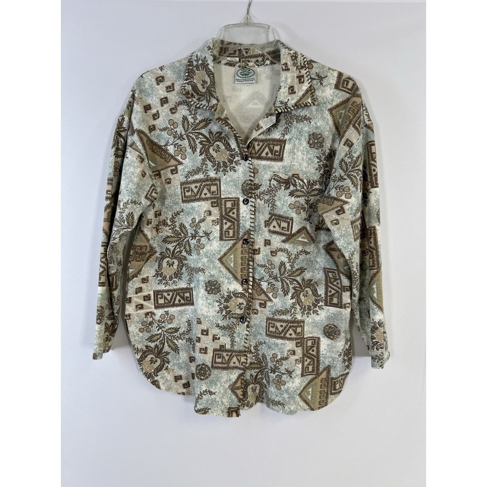 Vintage 90's‎ Laura Ashley Aztec Geo Floral Shirt Button Up Cottagecore Size M - Picture 2 of 15